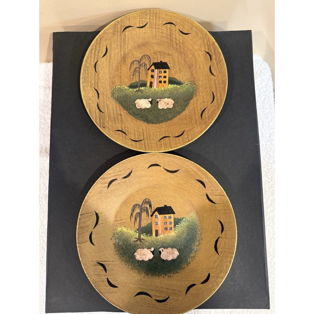 Audrey's Hand Painted Wooden Decorative Plates Set of 2 Country Farmhouse